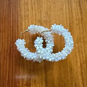 Elegant White Floral sequin Hoop Earrings
